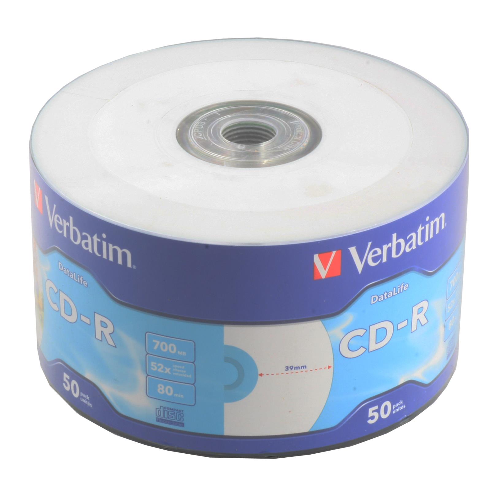 CD-R диск Verbatim 52x 700 Мб, Printable, CakeBox
