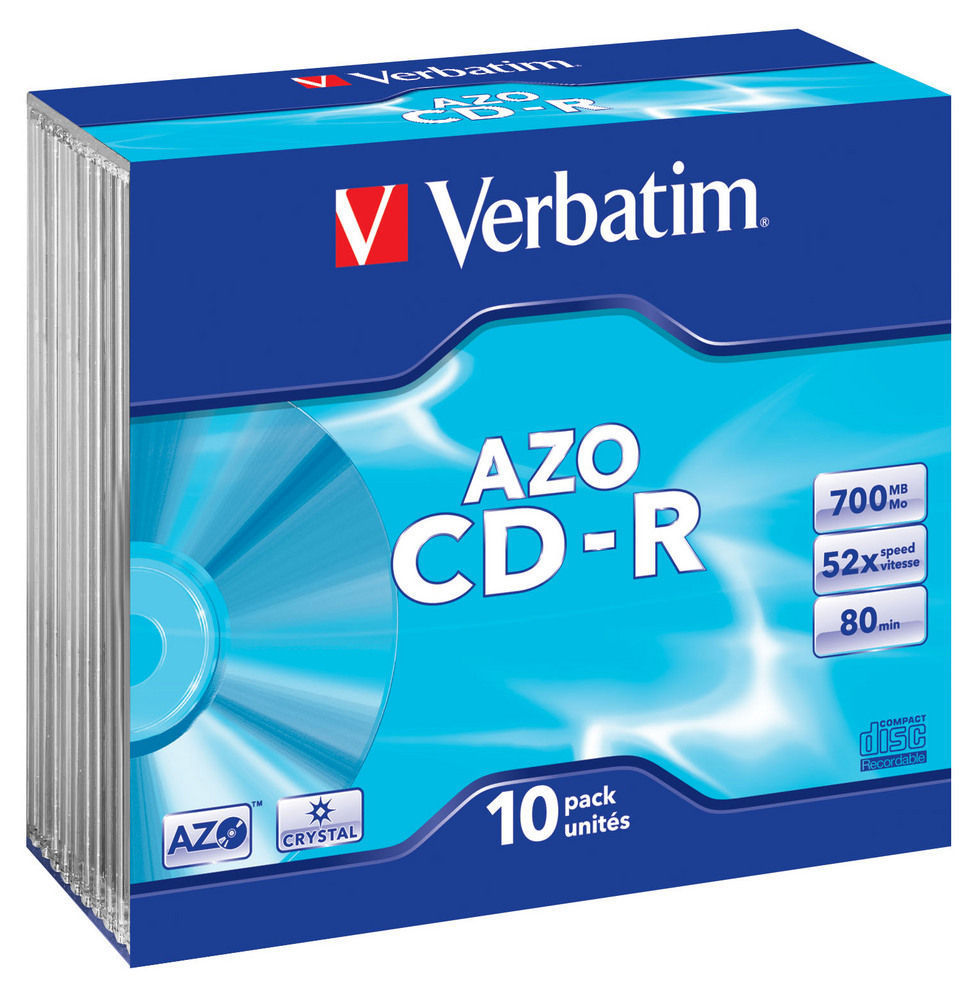 CD-R диск Verbatim DataLife+ (AZO) / Crystal 52x 700 Мб / 80 мин, SlimBox