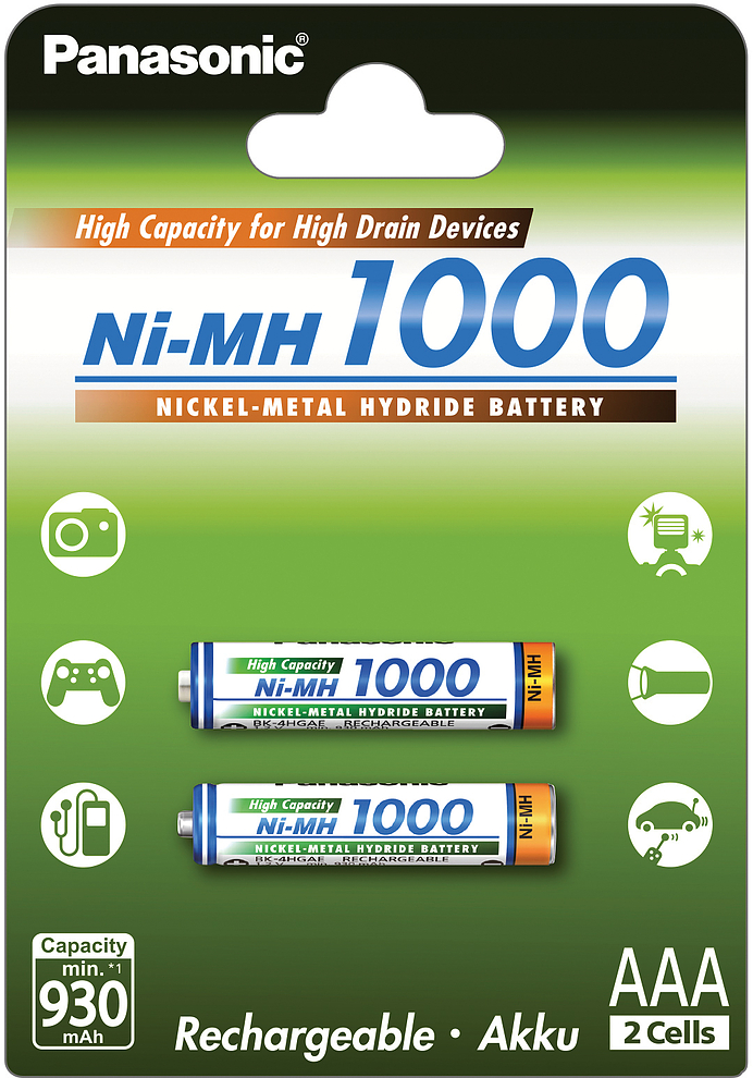  HR03 (AAA) 1000 mAh, 1.2 Ni-MHPanasonic (Sanyo)