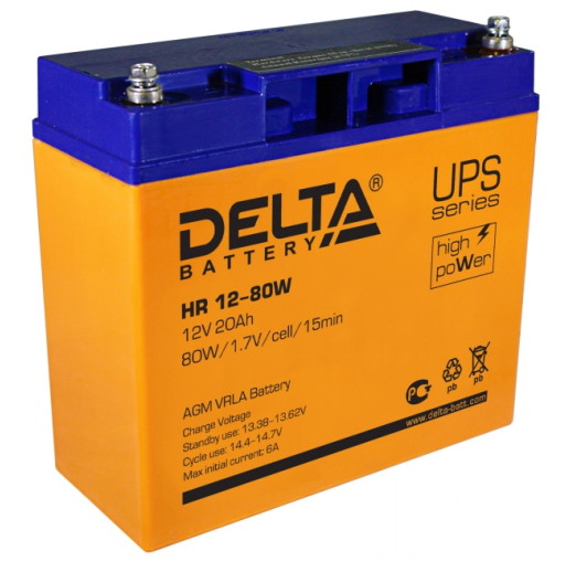 Аккумулятор свинцово-кислотный DELTA HR 12-80W, 12В 20.0 Aч