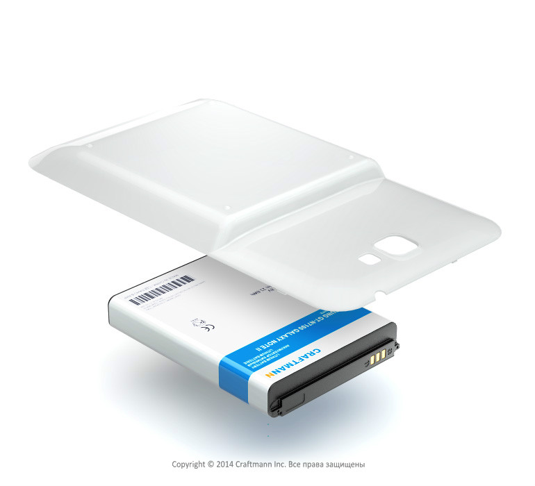 Аккумулятор SAMSUNG GT-N7100 GALAXY NOTE II увеличенной емкости [EB595675LU ++], 6200 mAh белый, с NFC антенной, CRAFTMANN