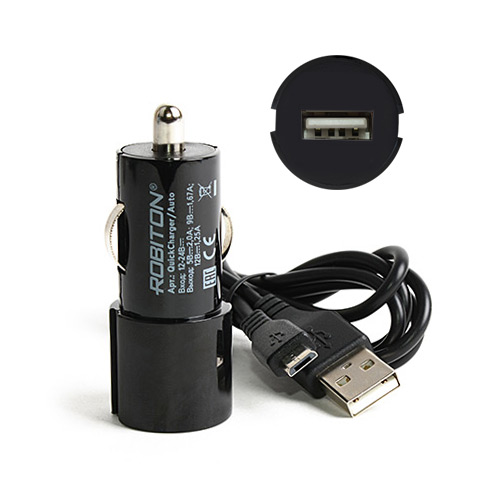Зарядное уcтройство скоростное (QuickCharger/Auto QC3.0 ) автомобильное (12-24В) для USB, 1 порт, 3000 mA, черный цвет