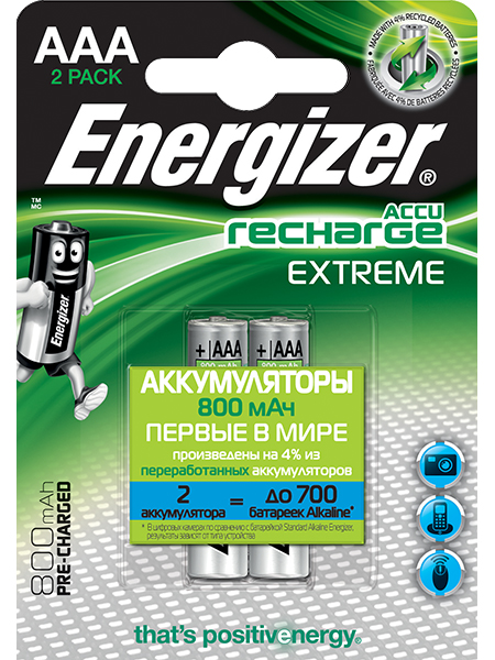  HR03 (AAA) 800 mAh, 1.2 Ni-MH Energizer Recharge Extreme