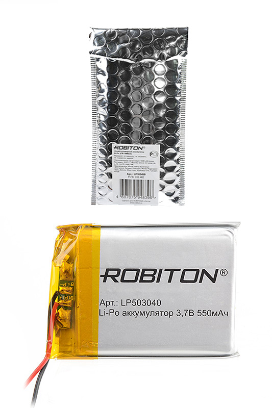 Литий-полимерный аккумулятор LP503040 3.7В 550мАч (mAh) с платой защиты, ROBITON Литий-полимерный аккумулятор LP503040 3.7В 550мАч (mAh) с платой защиты, ROBITON