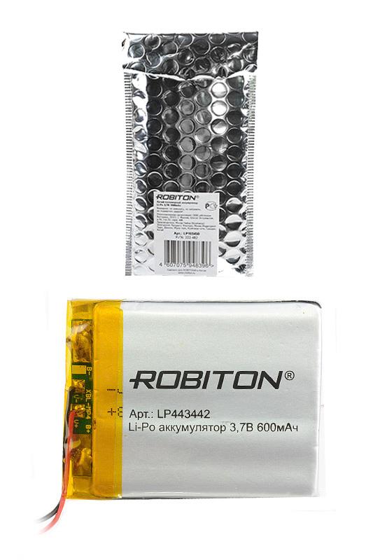 Литий-полимерный аккумулятор LP443442 3.7В 600мАч (mAh) с платой защиты, ROBITON