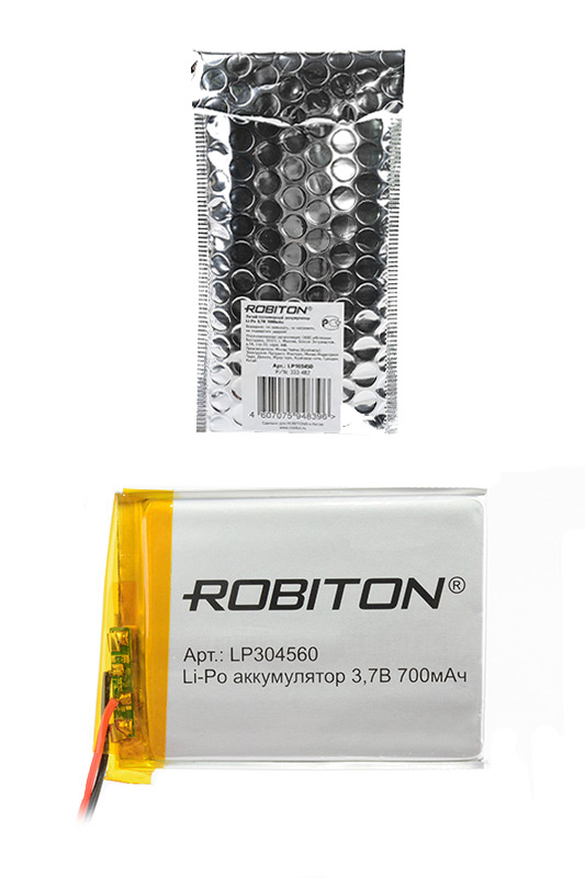 Литий-полимерный аккумулятор LP304560 3.7В 700мАч (mAh) с платой защиты, ROBITON Литий-полимерный аккумулятор LP304560 3.7В 700мАч (mAh) с платой защиты, ROBITON