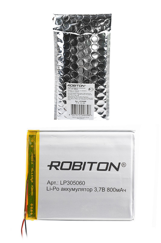 Литий-полимерный аккумулятор LP305060 3.7В 800мАч (mAh) с платой защиты, ROBITON Литий-полимерный аккумулятор LP305060 3.7В 800мАч (mAh) с платой защиты, ROBITON