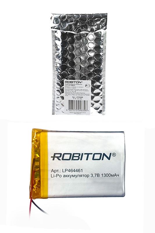 Литий-полимерный аккумулятор LP464461 3.7В 1300мАч (mAh) с платой защиты, ROBITON Литий-полимерный аккумулятор LP464461 3.7В 1300мАч (mAh) с платой защиты, ROBITON