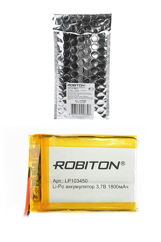 Литий-полимерный аккумулятор LP103450 3.7В 1800мАч (mAh) с платой защиты, ROBITON
