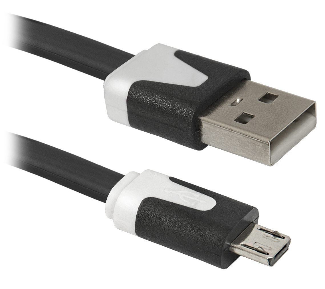 Кабель USB 2.0  A -> microUSB, 1.0 м, плоский, черный