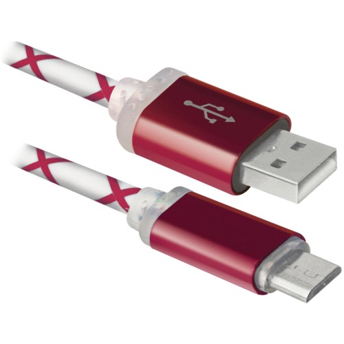 Кабель USB 2.0  A -> microUSB, 1.0 м, красный, с подсветкой