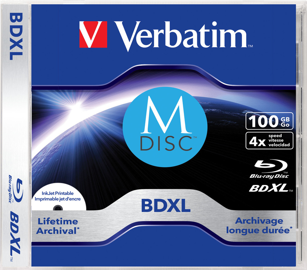 BD-R (Blu-Ray) M-DISC диск 3-ех слойный 100 Gb 4х VERBATIM printable, в коробке