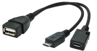 Кабель-переходник USB 2.0 ''мама'' -> microUSB, с дополнительным питанием ,0.2м/0.15м (OTG кабель для подключения к смартфонам, планшетам USB устройств)