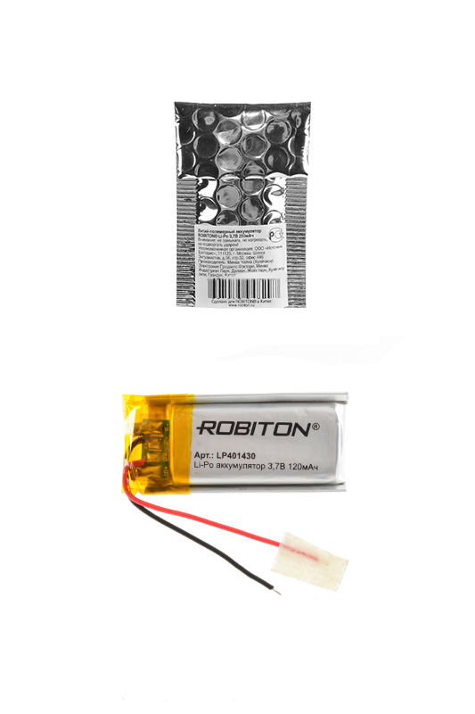 Литий-полимерный аккумулятор LP401430 3.7В 120мАч (mAh) с платой защиты, ROBITON