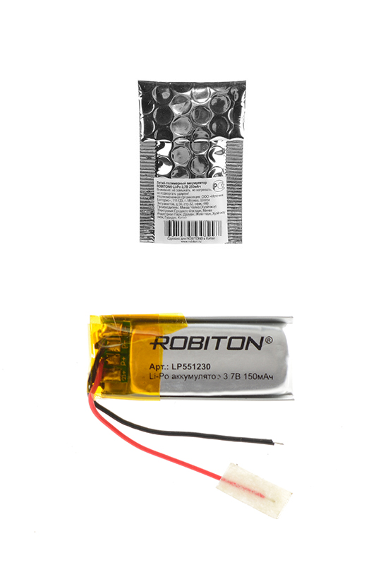 Литий-полимерный аккумулятор LP551230 3.7В 150мАч (mAh) с платой защиты, ROBITON