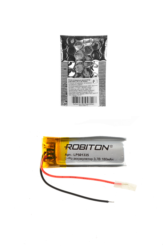 Литий-полимерный аккумулятор LP501335 3.7В 180мАч (mAh) с платой защиты, ROBITON