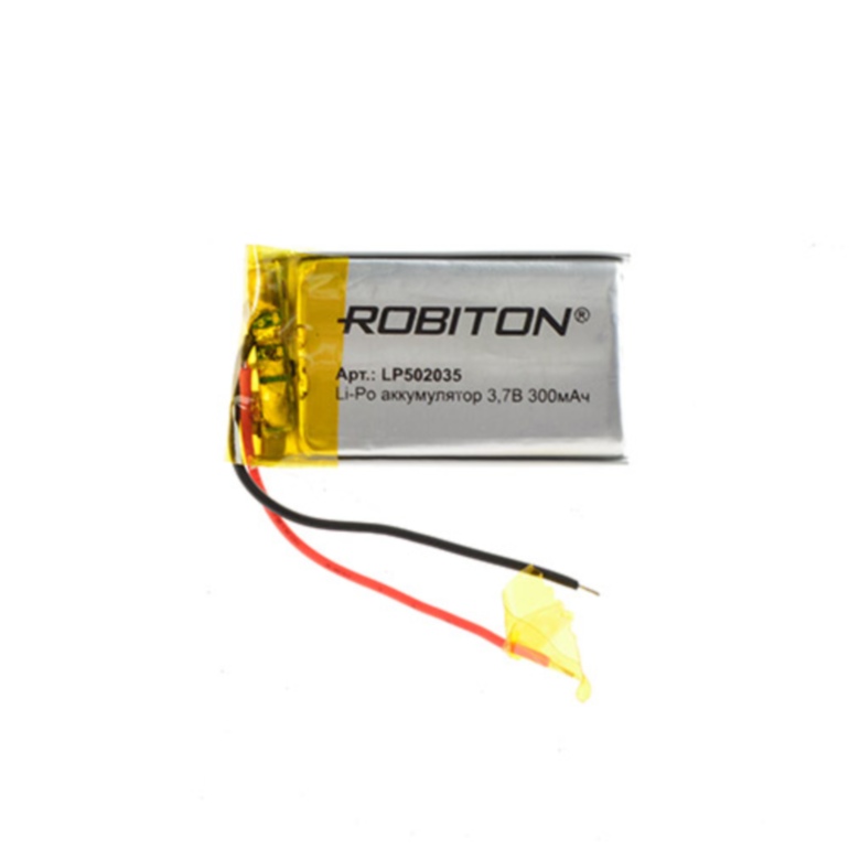 Литий-полимерный аккумулятор LP502035 3.7В 300мАч (mAh) с платой защиты, ROBITON