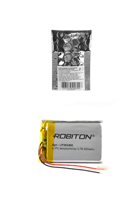 Литий-полимерный аккумулятор LP383450 3.7В 800мАч (mAh) с платой защиты, ROBITON