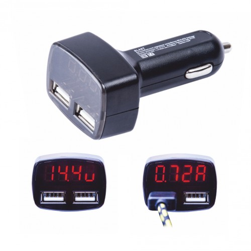 Зарядное уcтройство автомобильное(12/24В) в прикуриватель для USB, 2 порта 3100mA или 2*1500 mA с дисплеем (напряжение/ток)
