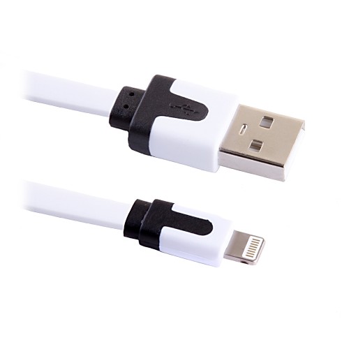 Кабель для Apple iPad, iPhone 8-pin (Lightning) -> USB, плоский 1.5 м, белый