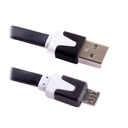 Кабель USB 2.0  A -> microUSB, 1.5 м, плоский, черный