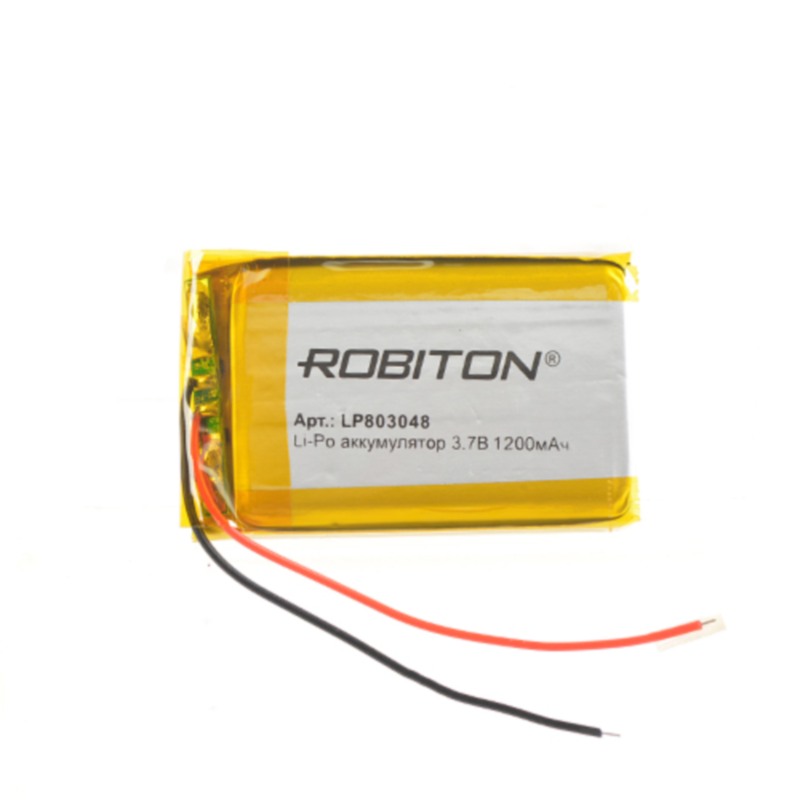Литий-полимерный аккумулятор LP803048 3.7В 1200мАч (mAh) с платой защиты, ROBITON