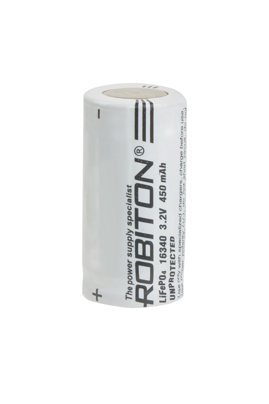 Аккумулятор Li-Fe (литий-железофосфатный) 16340, 3.2В, 450 mAh, без защиты ROBITON