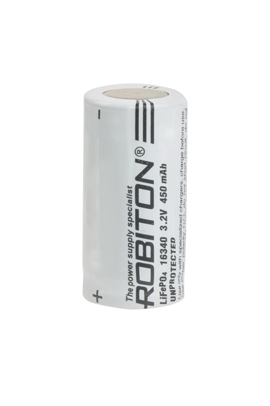  Li-Fe (-) 16340, 3.2, 450 mAh,   ROBITON