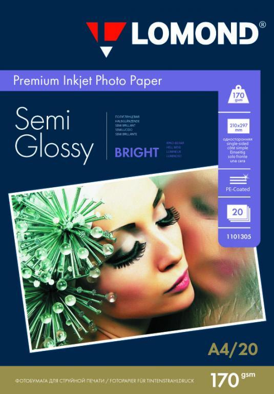 Фотобумага для струйной печати A4  170 г/м2, полуглянцевая ярко-белая (SEMI GLOSSY BRIGHT) 50л LOMOND