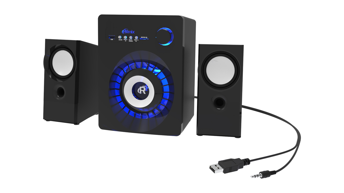 Колонки 2.1 Ritmix SP-2165 BTH, bluetooth аудио система 16 Вт, FM-радио, MP3-плеер, microSD, USB