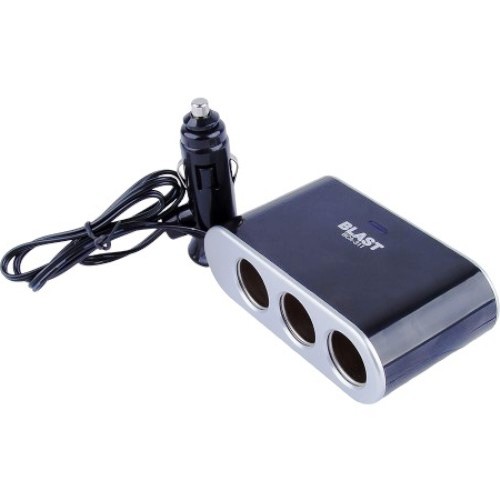 Автомобильный разветвитель на 3 гнезда прикуривателя  + USB 3.1A , Blast BCA-311, кабель 60 см, чёрный