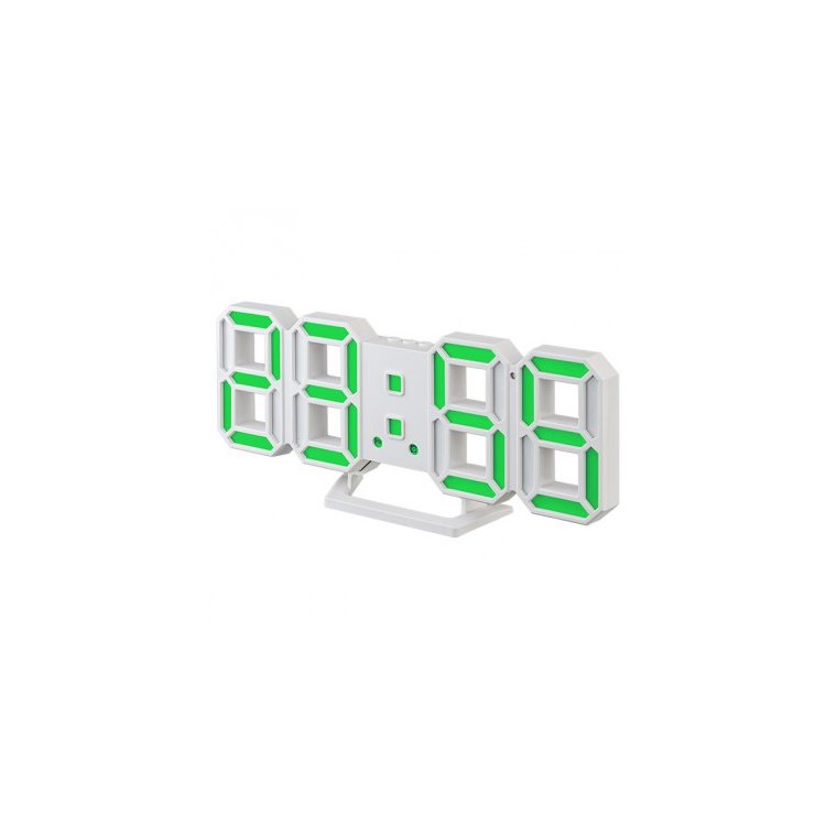 Электронные часы Perfeo Luminous 2 будильник USB, белый корпус, зеленые цифры