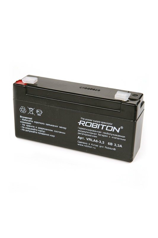 Аккумулятор свинцово-кислотный ROBITON VRLA 6-3.3 , 6В 3.3 Aч