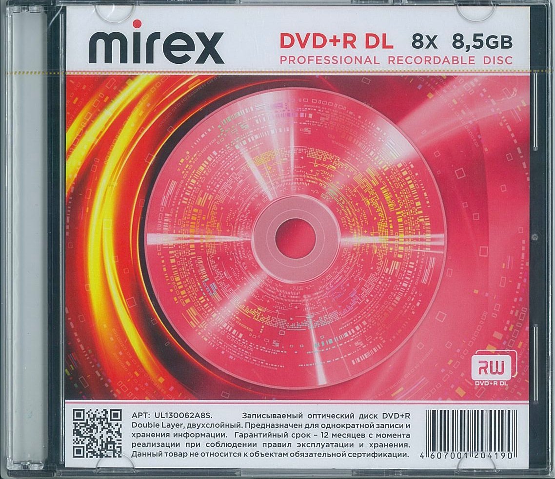 DVD+R   (DoubleLayer /DL) 8 Mirex 8.5    SlimBox