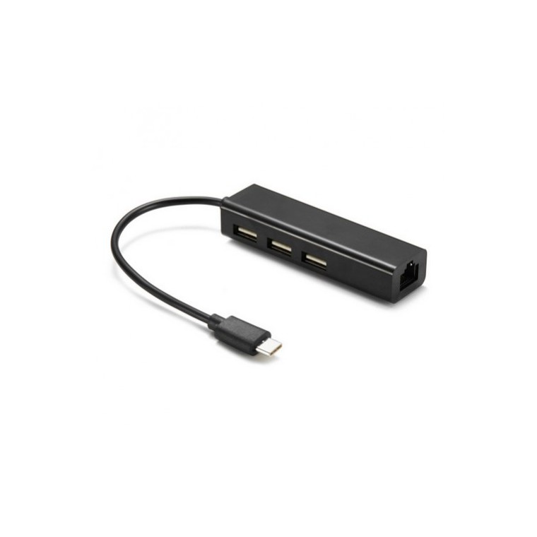 Адаптер USB 2.0 Type C - LAN c хабом USB на 3 порта, KS-is KS-339B, черный корпус