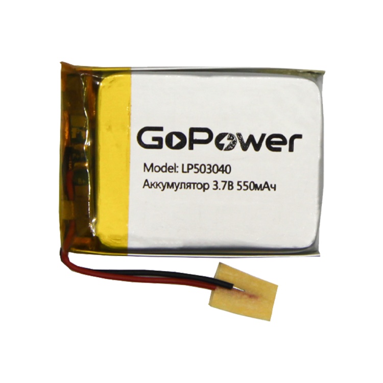 Литий-полимерный аккумулятор LP503040 3.7В 550мАч (mAh) с платой защиты, GoPower