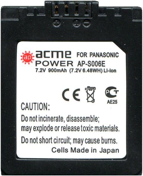 Аккумулятор PANASONIC CGR-S006 (AcmePower)