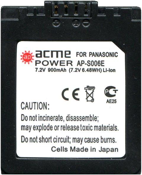 Аккумулятор PANASONIC CGR-S006 (AcmePower) Аккумулятор PANASONIC CGR-S006 (AcmePower)